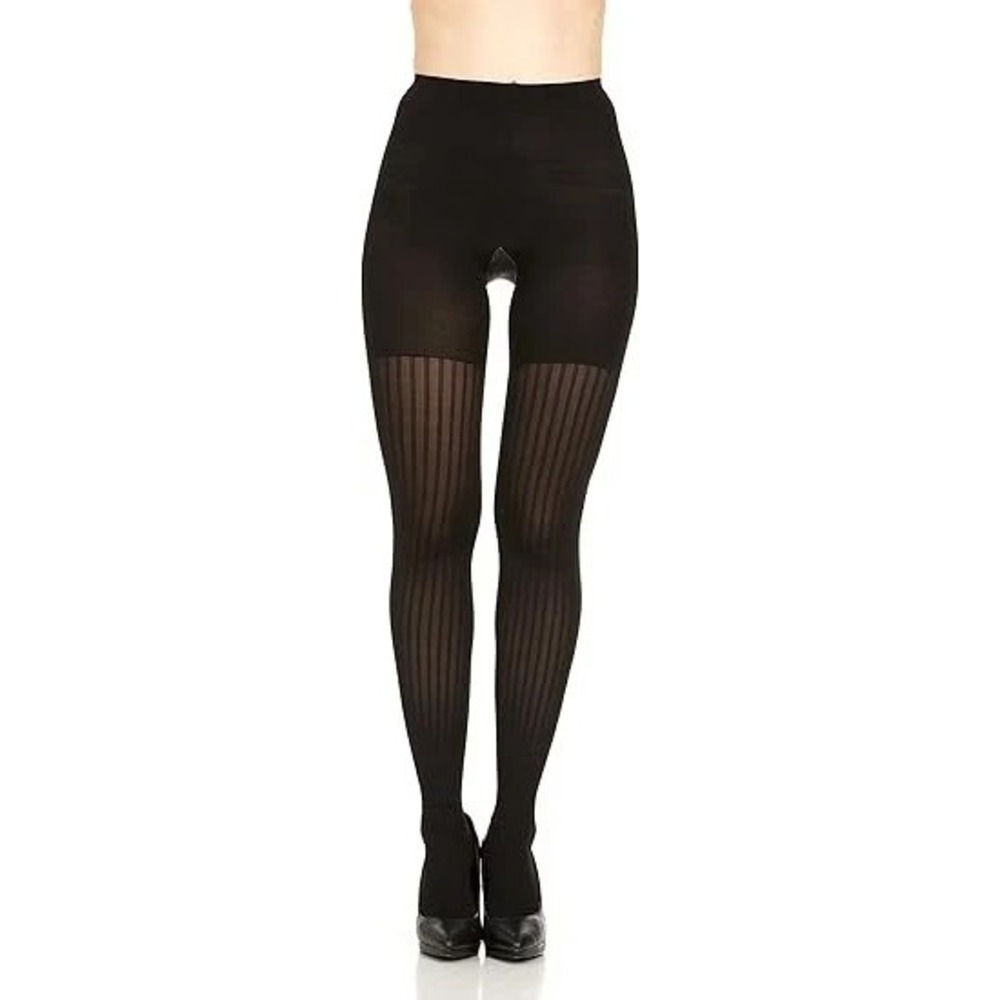 Star Power by Spanx Center-Stage Shaping Tights Size C Black Ribbed Row New